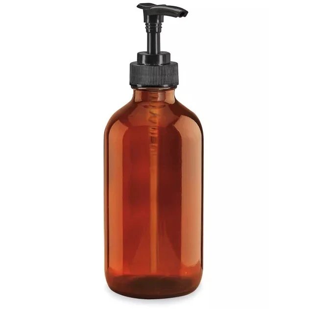 Amber Glass Bottle with Black Pump - 8oz (Case of 24)