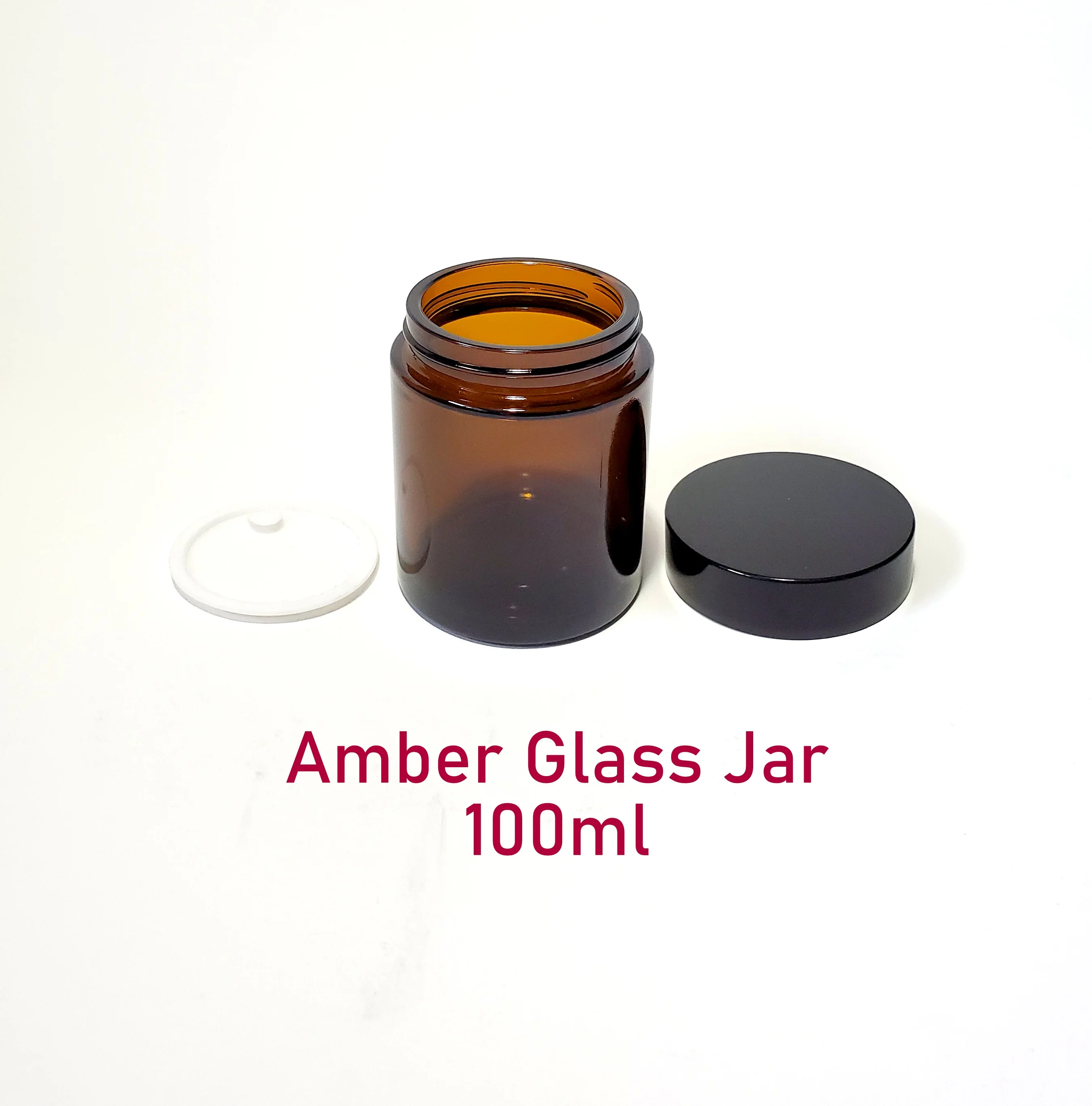Amber Glass Jar (Black Lid) - 100g (Discount - Flat of 35pcs) - Image 3