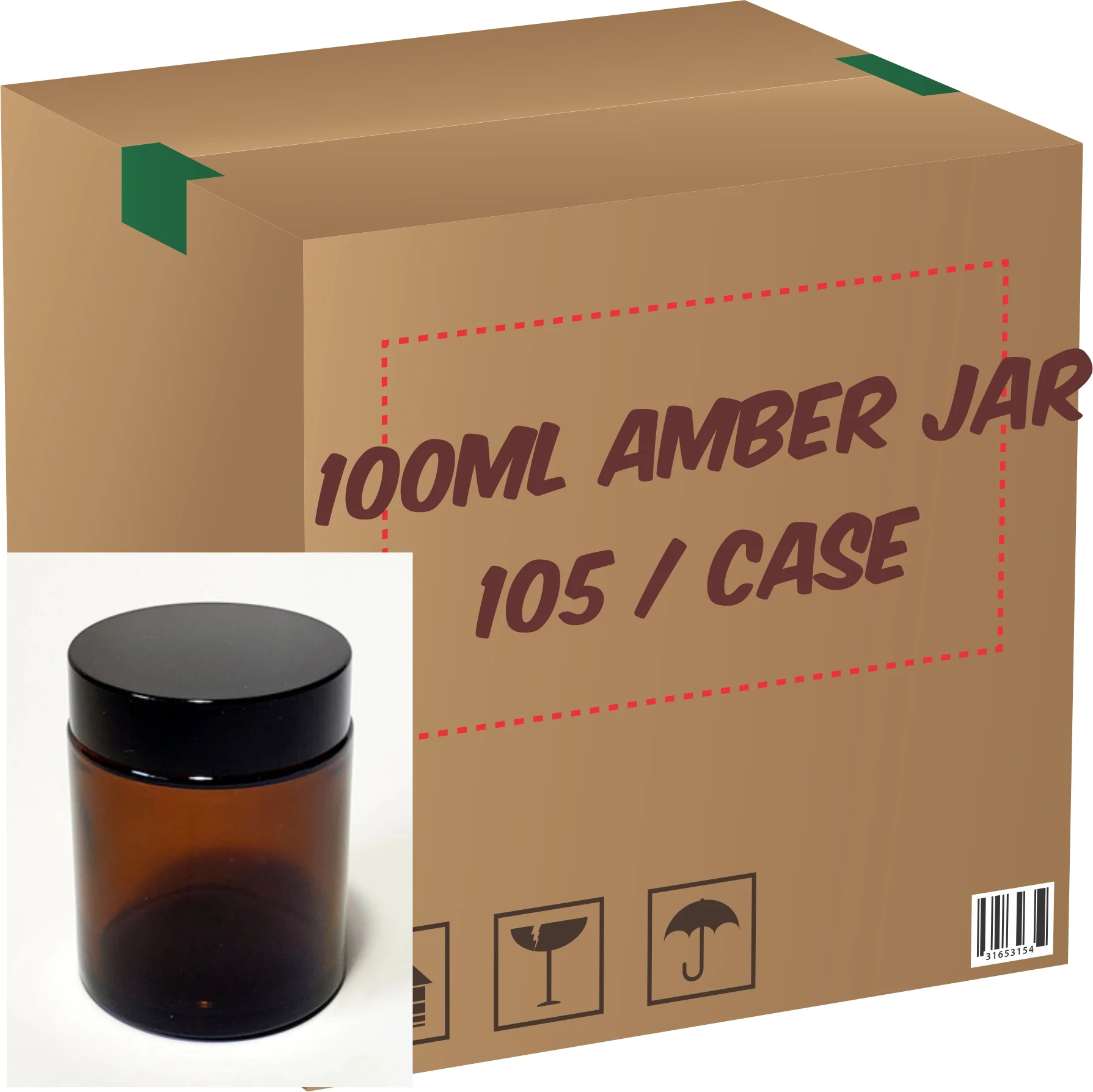 Amber Glass Jar (Black Lid) - 100g (Full Case 105pcs)