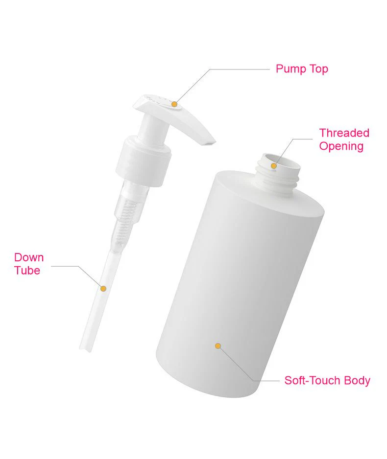 White Soft Touch Cylinder Pump Bottle - 200ml - Image 2